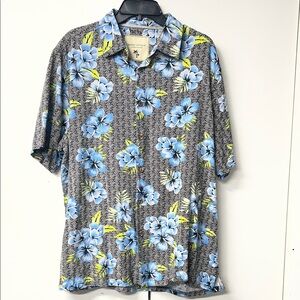 Island Republic Black, White Blue and Yellow Silk Floral Shirt
